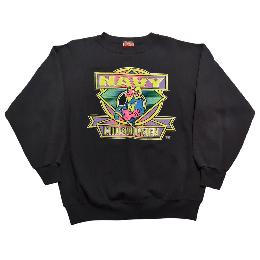 Vintage Navy Midshipmen Sweatshirt Sz Large Neon Pannill Bill the Goat Crewneck